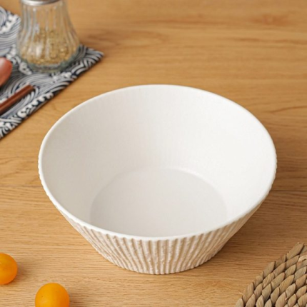 Home Use Ramen Bowl Large Ceramic Soup Bowl Pure White Under-glaze Color High-end Aesthetic Striped Salad Bowl Dessert Bowl