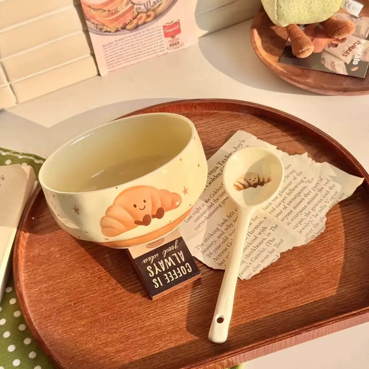 imgi_21_O1CN01SSglN826pEk1yl1ZN_!!2207534277710-0-cib.jpg_ Croissant Ceramic Rice Bowl 2025 New Style Cute Tableware Yogurt Bowl Personalized Bowl for Home Use - Image 1