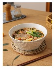 Home Use Ramen Bowl Large Ceramic Soup Bowl Pure White Under-glaze Color High-end Aesthetic Striped Salad Bowl Dessert Bowl - Image 2