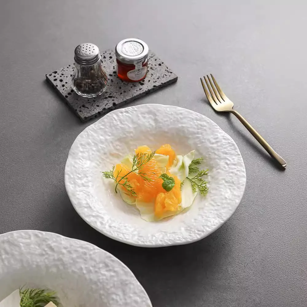 Rock Pattern Ceramic Plate Soup Plate Deep Plate High-end Home Use Food Plate Irregular Shape Salad Bowl Western Food Plate