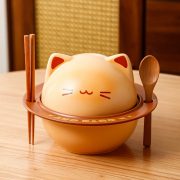 Instant Noodle Bowl with Lid and Utensils Cute Creative Cartoon Cat Design Single-serve Bowl for Dormitory - Image 2